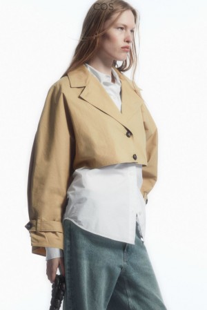 Beige COS Cropped Hybrid Trench Coat Coats & Jackets | 731289-THS