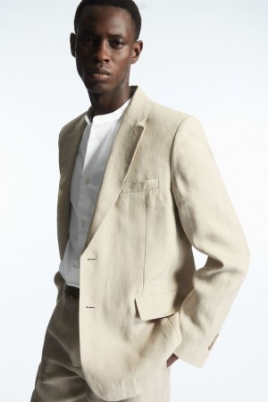 Beige COS Regular-Fit Single-Breasted Linen Blazer Blazers | 562839-NCY