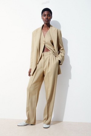 Beige COS The Pleated Tailored Pants Pants | 328947-ILP