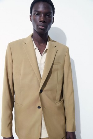 Beige COS The Single-Breasted Wool Blazer Coats & Jackets | 694371-YXC