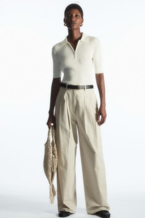 Beige COS Wide-Leg Tailored Trousers Pants | 197408-ISY