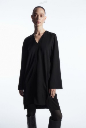 Black COS Asymmetric Tunic Dress Dresses | 152987-NQV