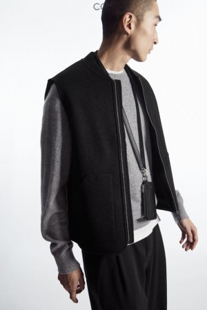 Black COS Boiled-Wool Gilet Coats & Jackets | 693817-VGQ