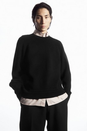 Black COS Crew-Neck Wool Sweater Sweaters & Cardigans | 859723-MZQ