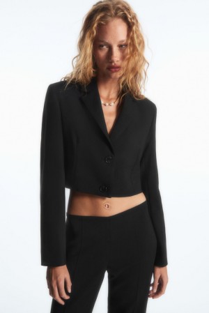 Black COS Cropped Wool Blazer Coats & Jackets | 134795-VMC