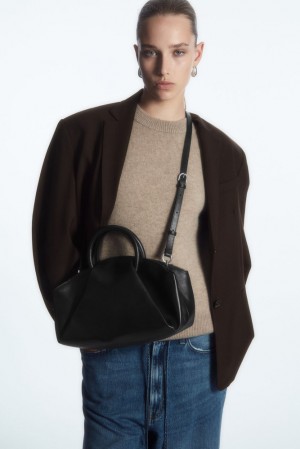 Black COS Fold Shoulder Bag - Leather Bags | 514870-EVZ