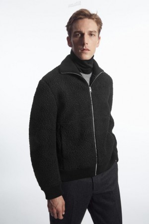 Black COS Funnel-Neck Teddy Jacket Coats & Jackets | 075468-HIR