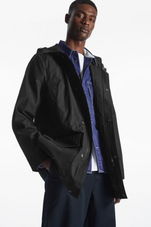 Black COS Hooded Nylon Parka Coats & Jackets | 591602-BFT