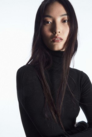 Black COS Merino Wool Turtleneck Top Tops | 164975-JWD