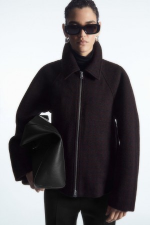 Black COS Oversized Boiled-Wool Jacket Coats & Jackets | 680957-MJT