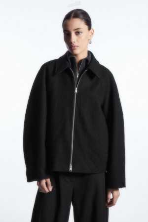 Black COS Oversized Boiled-Wool Jacket Coats & Jackets | 436085-IPW