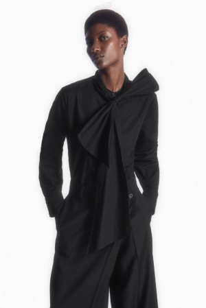 Black COS Oversized Bow-Detail Blouse Shirts & Blouses | 435728-RQB