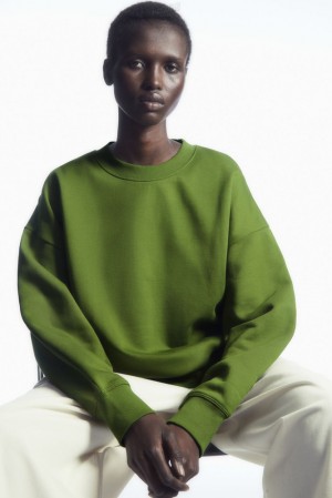 Black COS Oversized Fleece-Back Sweatshirt Sweatshirts & Hoodies | 049125-QAN