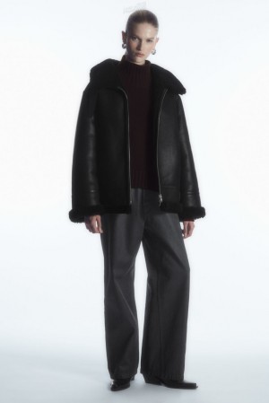 Black COS Oversized Reversible Shearling Jacket Coats & Jackets | 321985-TZD
