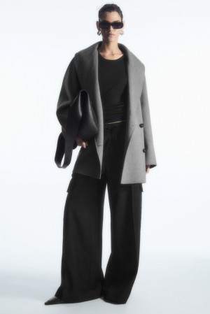 Black COS Oversized Shawl-Collar Wool Jacket Coats & Jackets | 374056-ZPL