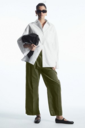 Black COS Pleated Barrel-Leg Corduroy Pants Pants | 490853-URQ