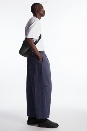 Black COS Pleated Wide-Leg Chambray Pants Pants | 391247-ZNV