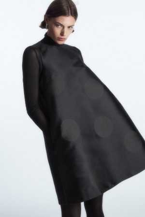 Black COS Polka-Dot A-Line Mini Dress Dresses | 142093-CXN