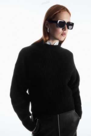 Black COS Ribbed Cashmere-Blend Sweater Tops | 379562-BWZ