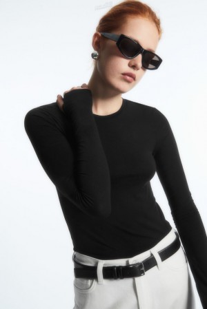 Black COS Slim-Fit Long-Sleeve Top Tops | 283761-SYE