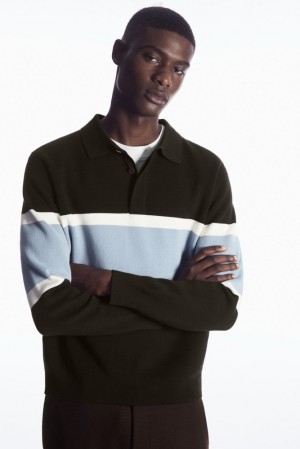 Black COS Striped Polo Shirt Polo Shirts | 984753-TBC