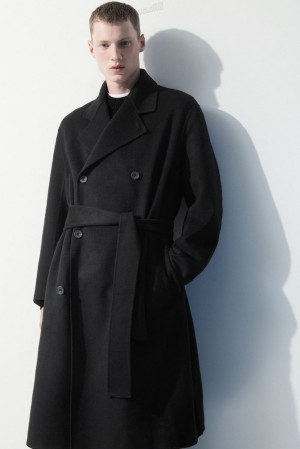 Black COS The Double-Breasted Wool Coat Coats & Jackets | 461850-NPM