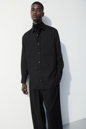 Black COS The Fluid Silk Shirt Shirts | 452713-LHQ