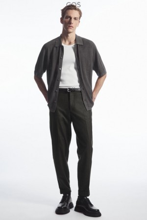 Black COS Turn-Up Tapered Wool Trousers Trousers | 751308-CIE