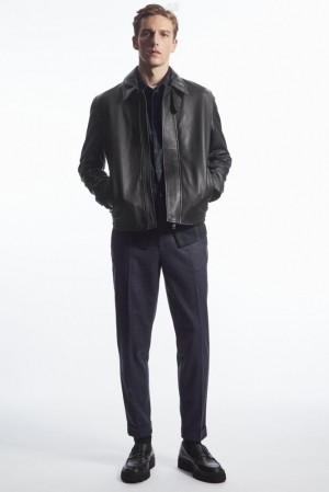 Black COS Turn-Up Tapered Wool Trousers Trousers | 149325-NRT