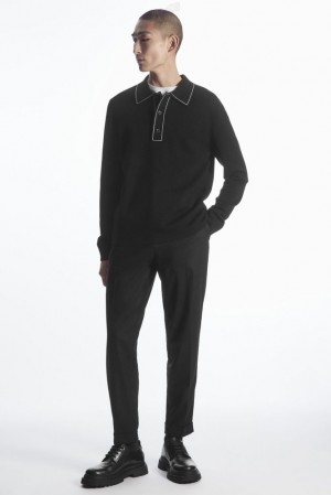 Black COS Turn-Up Tapered Wool Trousers Trousers | 485679-QGH