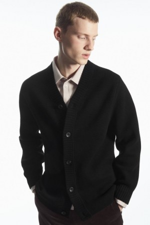 Black COS V-Neck Wool-Blend Cardigan Sweaters & Cardigans | 037689-YIT