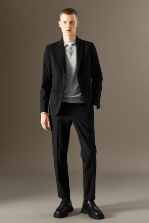 Black COS Wool-Hopsack Trousers - Slim Suit Pants | 087639-NXK