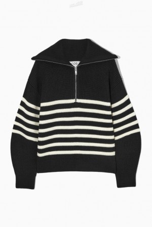 Black COS Wool And Cotton Half-Zip Sweater Sweaters & Cardigans | 918602-FPU