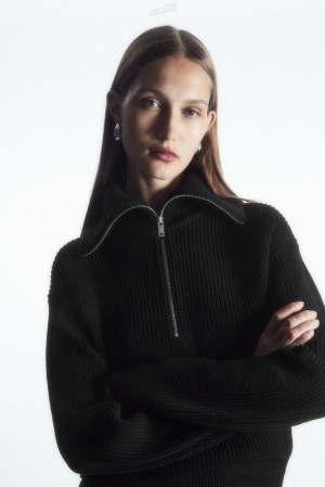 Black COS Wool And Cotton Half-Zip Sweater Sweaters & Cardigans | 327145-LKG