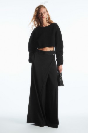 Black COS Wrap-Front Wide-Leg Wool Trousers Trousers | 327961-UGD