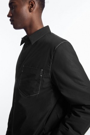 Black / White COS Contrast-Stitch Padded Overshirt Shirts | 238617-UID