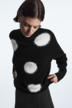 Black / White COS Intarsia-Knit Polka-Dot Wool Sweater Sweaters & Cardigans | 931462-UWC