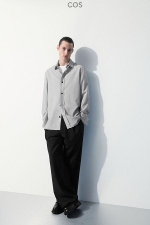 Black / White / Striped COS The Tailored Wool Shirt Shirts | 138462-LPU