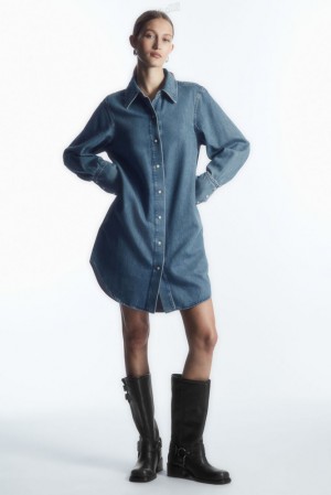 Blue COS Oversized Denim Mini Shirt Dress Dresses | 380625-WUM