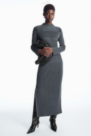 Blue COS Striped Ribbed-Knit Midi Dress Dresses | 341570-TPG
