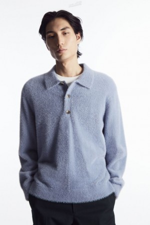 Blue COS Textured Knitted Polo Shirt Knitwear | 870195-DGU