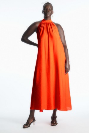 Bright Orange COS Halterneck Maxi Dress Dresses | 013657-UGK