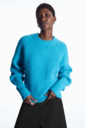 Bright Turquoise COS Cropped Alpaca And Wool-Blend Sweater Sweaters & Cardigans | 478512-ZVQ
