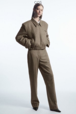 Brown / Herringbone COS Straight-Leg Wool-Herringbone Trousers Trousers | 714068-USB