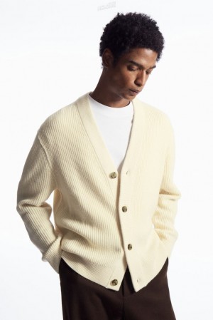 Cream COS Ribbed Wool And Cashmere Cardigan Knitwear | 862054-CTP