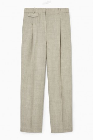 Cream MéLange COS Pleated Wide-Leg Wool Trousers Trousers | 382097-UDT