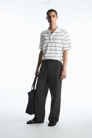 Cream / Striped COS Straight-Leg Poplin Pants Pants | 861574-NUC