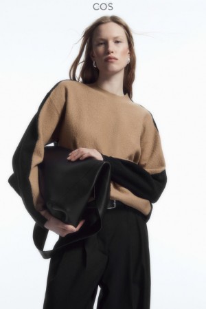 Dark Beige / Black COS Two-Tone Boiled Merino Wool Sweater Sweaters & Cardigans | 735061-VAD