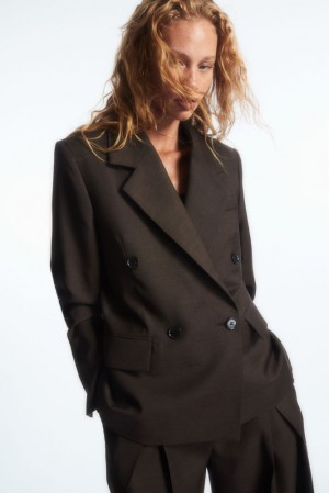 Dark Brown COS Double-Breasted Wool Blazer Coats & Jackets | 301574-MTJ