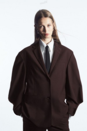 Dark Brown COS Rounded Wool Blazer Coats & Jackets | 714280-XNG